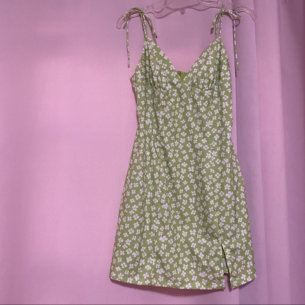 Cute Green Floral Mini Dress